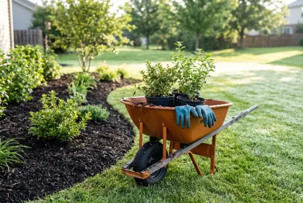Landscaping crew in early-morning light